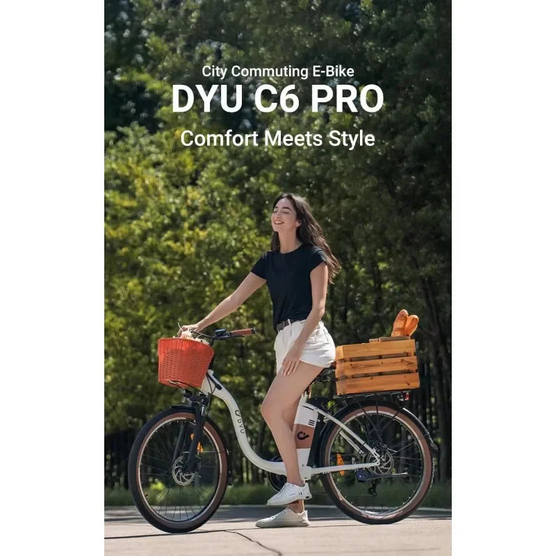 DYU C6 City Electric Bike – 26″ E-Bike with 12.5Ah Battery, 40 Mile Range & Pedal Assist (UK Legal)