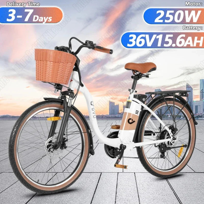 DYU C6 electric bike – white step-through commuter e-bike with basket